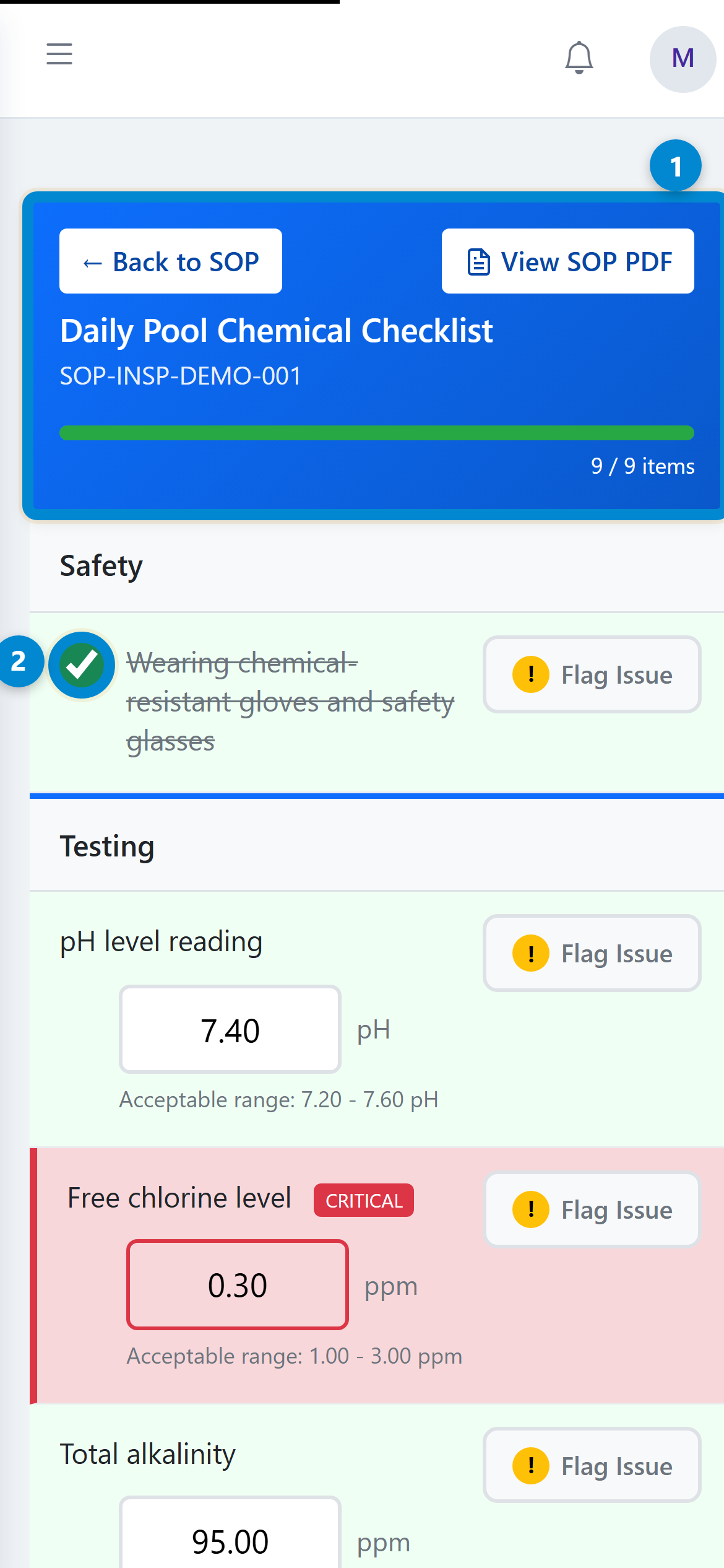Android device showing Paseo Action task list with biometric login and photo capture for field use
